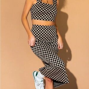 Dressed in LALA Looking Good Print Top + Skirt Set in Checkerboard XL NWT